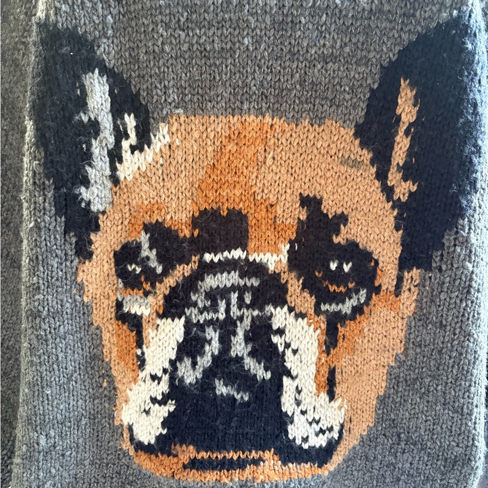 Pilcro Charcoal Gray Cardigan with Dog Intarsia and Pink Trim - Picture 5 of 15